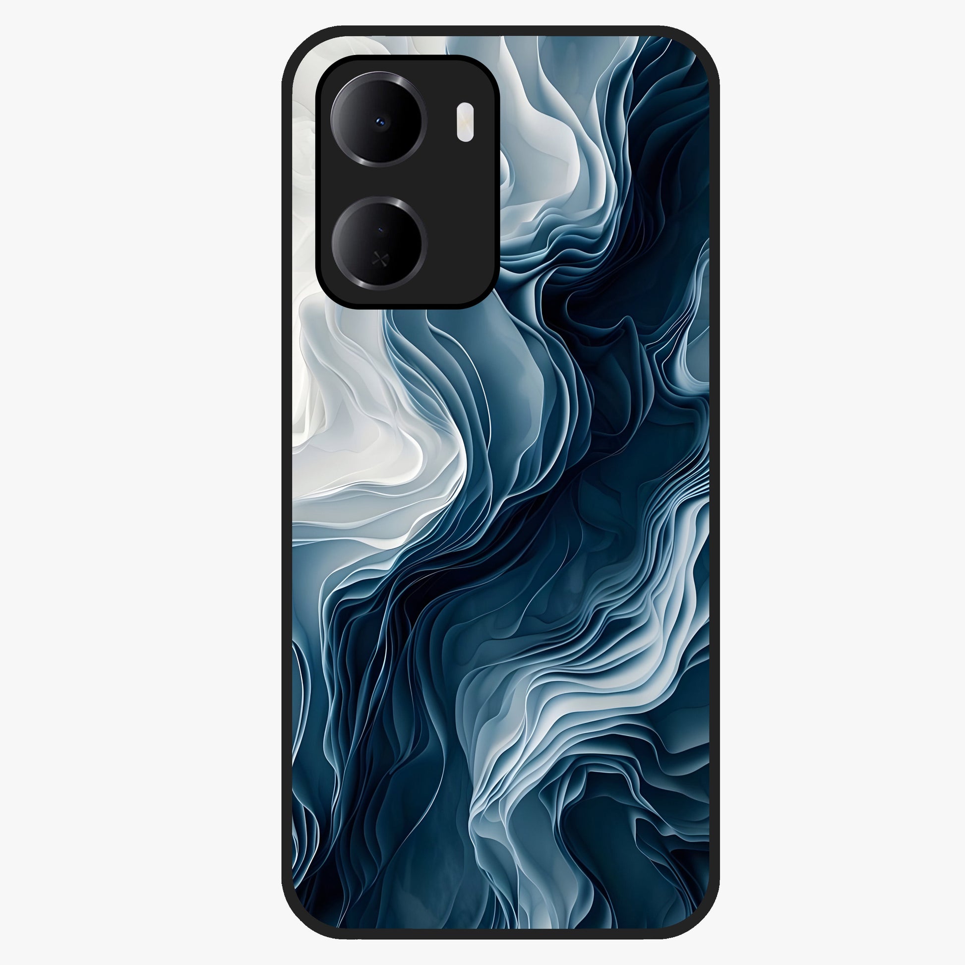 Ethereal Paper Marble Glass Case showing flat back view with soft marble paper texture artwork and glossy glass finish.