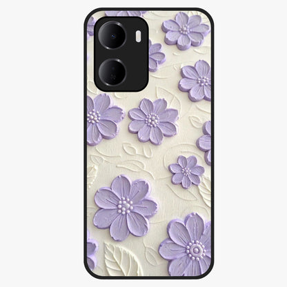 Floral Wall Art With Purple Flowers Glass Case showing flat back view with purple flower artwork and glossy glass finish.
