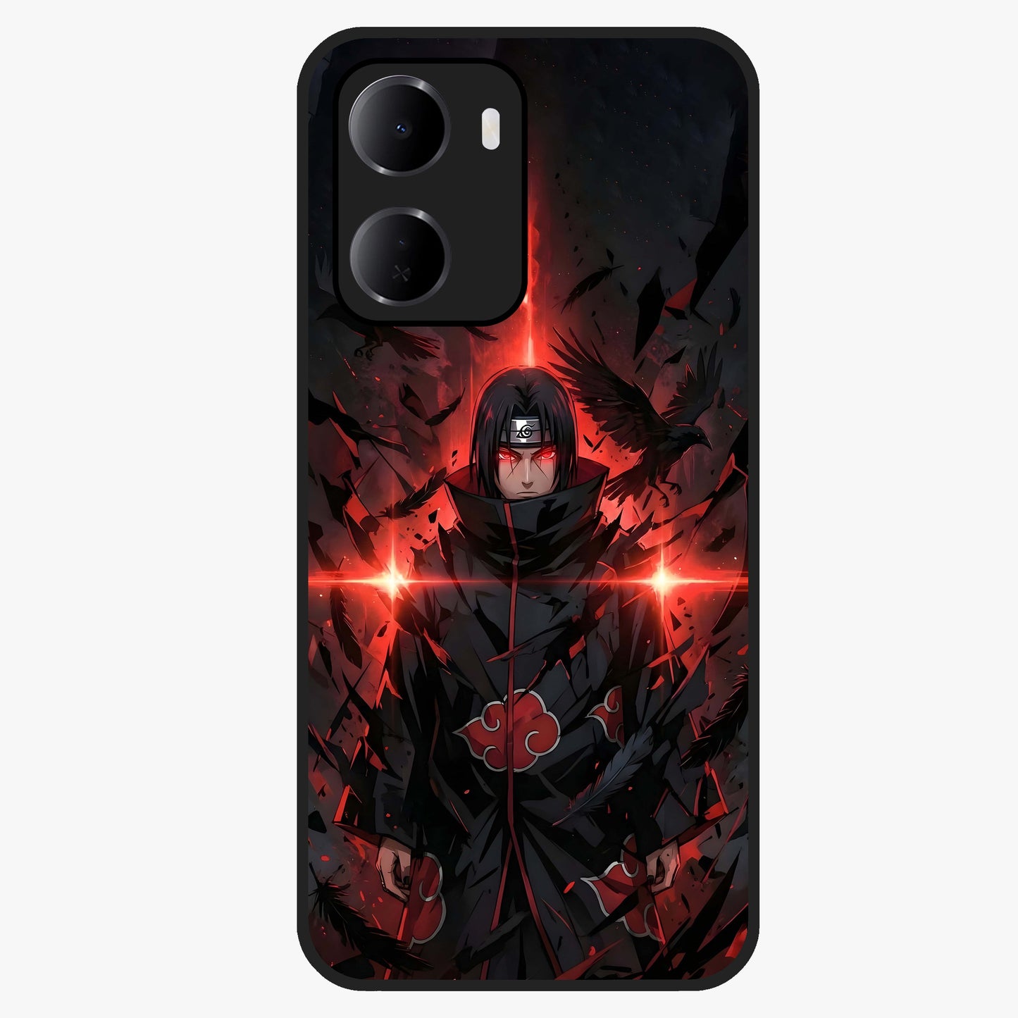 Focused Blade Discipline Glass Case showing flat back view with warrior sword themed artwork and glossy glass finish.