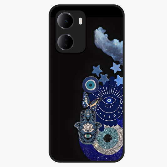 Galactic Charm Cluster Glass Case showing flat back view with glowing celestial charm artwork and glossy glass finish.