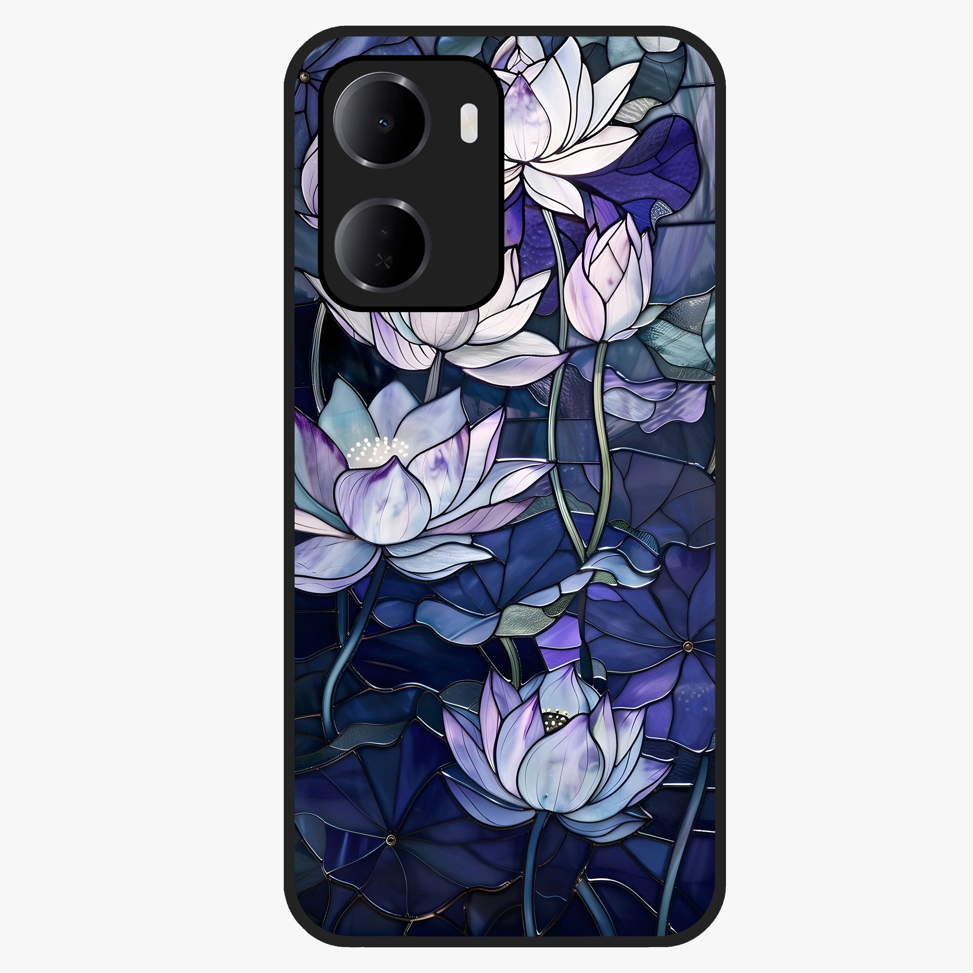 Gloss Petal Rush Glass Case showing flat back view with glossy flower petal artwork and smooth glass finish.