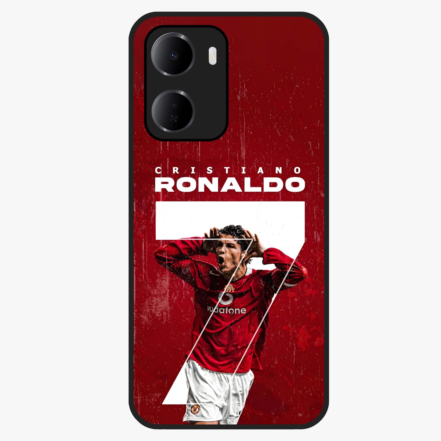 Goal Celebration Legacy Glass Case showing flat back view with football celebration inspired artwork and glossy glass finish.