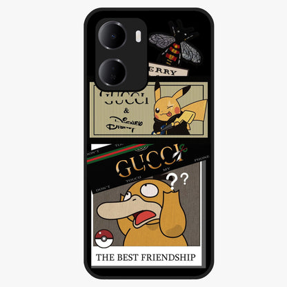 Gucci Play Mashup Glass Case showing flat back view with luxury inspired graphic artwork and glossy glass finish.