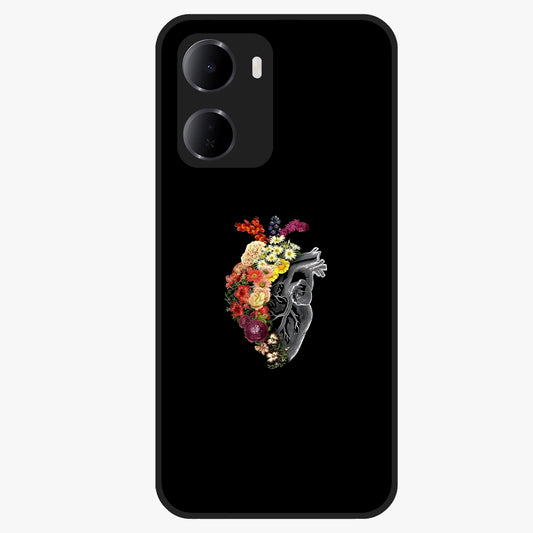 Heart With Flowers Glass Case showing flat back view with heart shaped floral artwork and glossy glass finish.