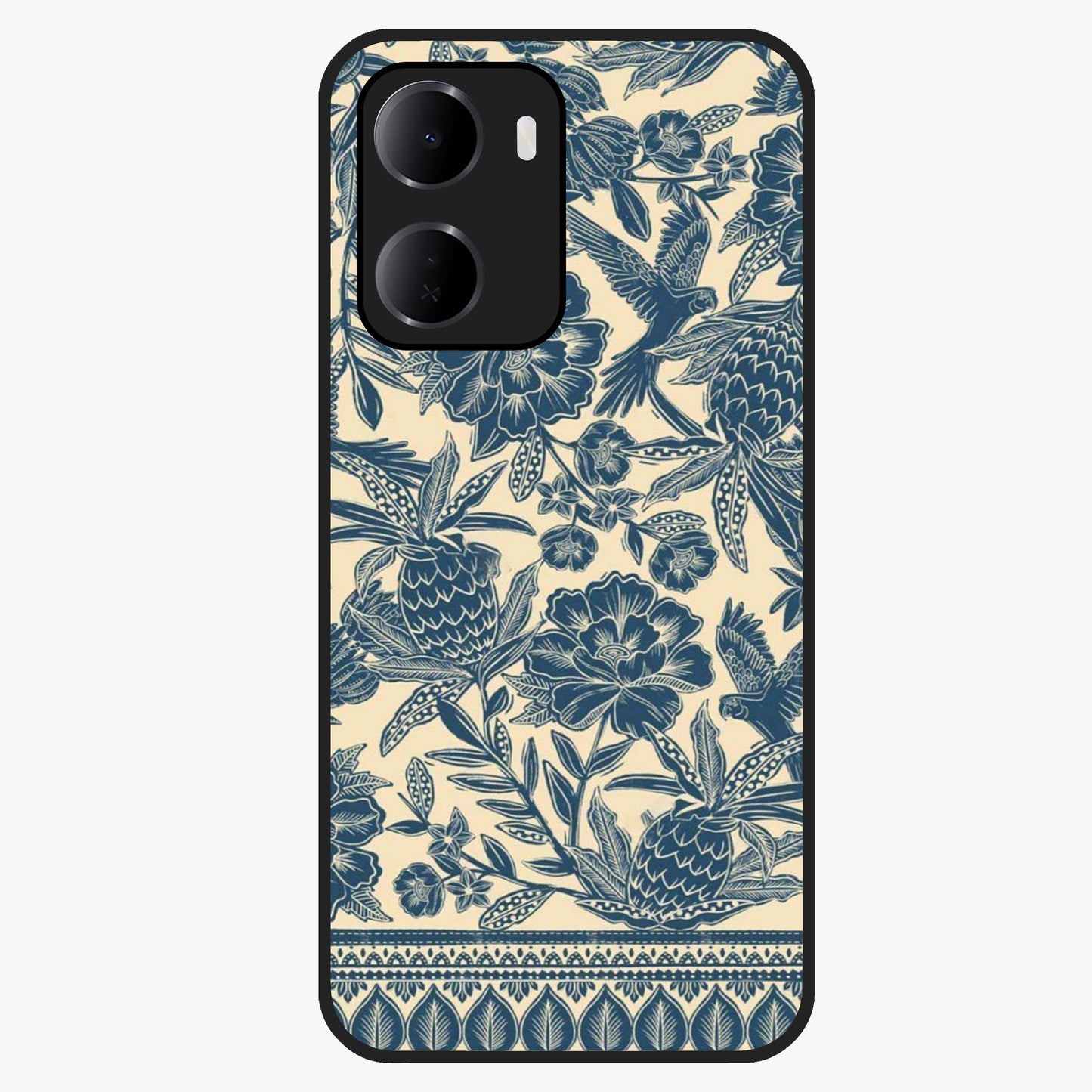 Heirloom Wild Bloom Glass Case showing flat back view with vintage inspired wild flower artwork and glossy glass finish.