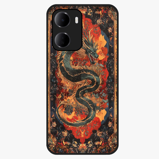 Inferno Dragon Soul Glass Case showing flat back view with fiery dragon artwork and glossy glass finish.