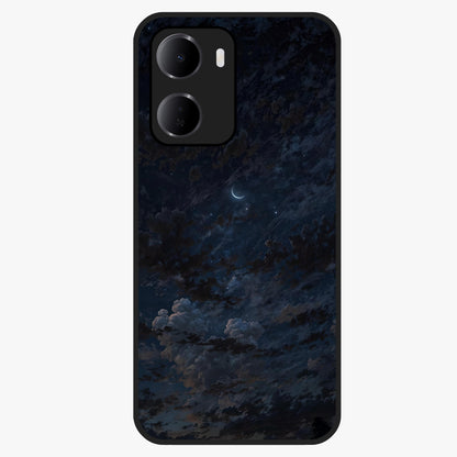 Lunar Veil Silence Glass Case showing flat back view with mystical moon veil artwork and glossy glass finish.