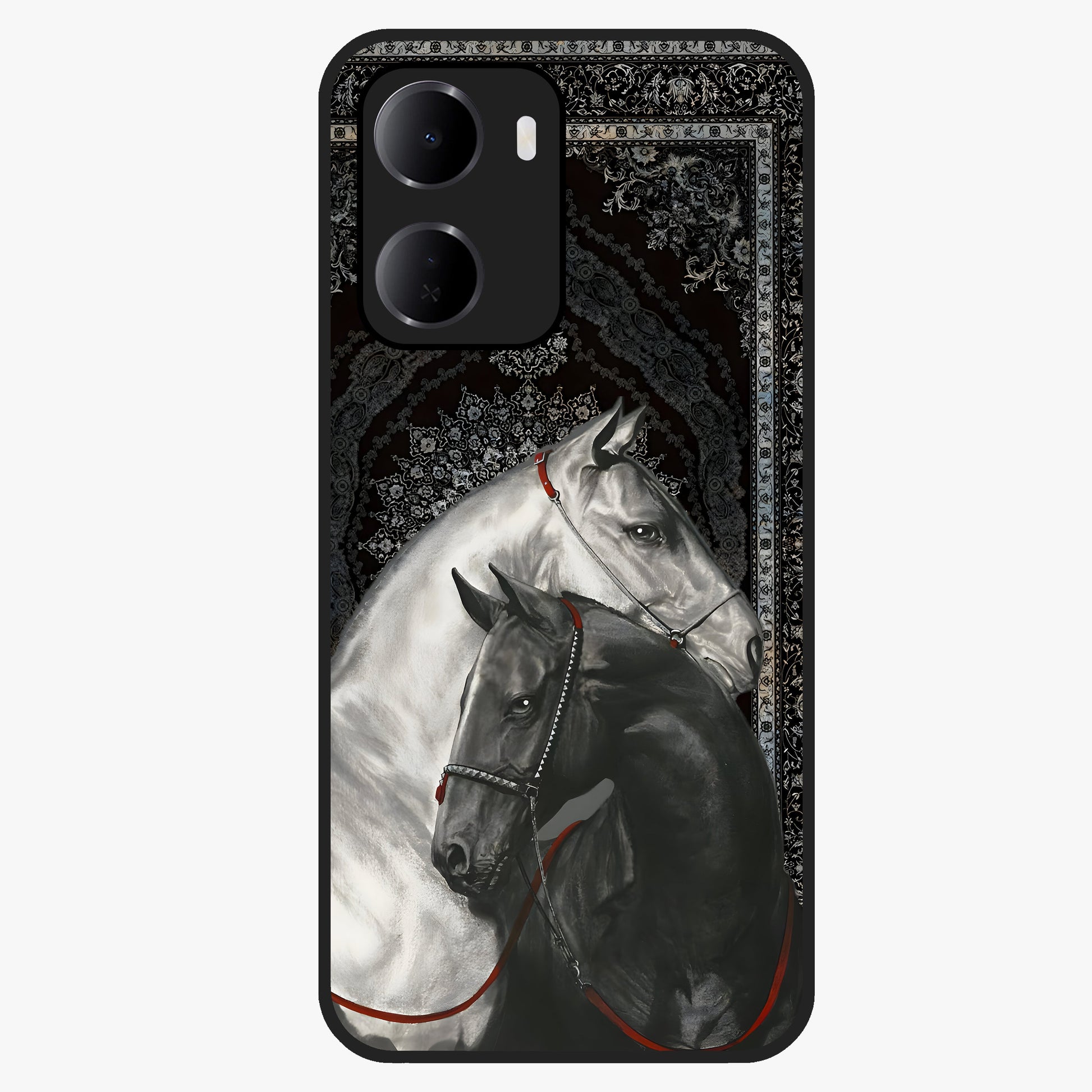 Majestic Ride Legacy Glass Case showing flat back view with powerful automotive inspired artwork and glossy glass finish.