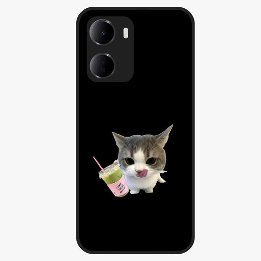 Matcha Cat Style Glass Case showing flat back view with cute matcha themed cat artwork and glossy glass finish.