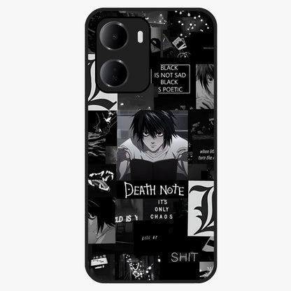 Midnight Chaos Mind Glass Case showing flat back view with abstract dark themed artwork and glossy glass finish.