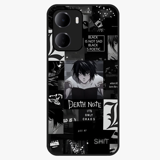 Midnight Chaos Mind Glass Case showing flat back view with abstract dark themed artwork and glossy glass finish.