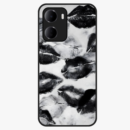 Midnight Kiss Marks Glass Case showing flat back view with lipstick kiss mark artwork and glossy glass finish.