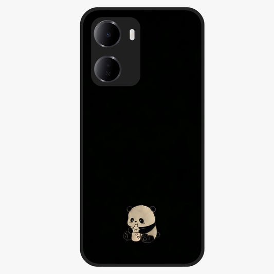 Midnight Panda Love Glass Case showing flat back view with cute panda themed artwork and glossy glass finish.
