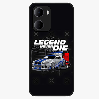 Midnight Racing Legacy Glass Case showing flat back view with sleek racing inspired artwork and glossy glass finish.