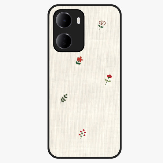 Minimal Petal Whispers Glass Case showing flat back view with soft minimal floral artwork and glossy glass finish.