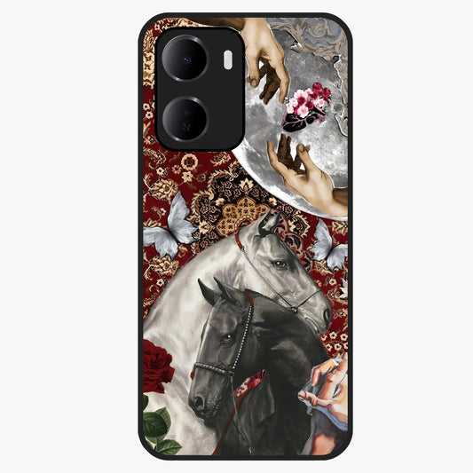 Moonlit Royal Stallion Glass Case showing flat back view with majestic horse under moonlight artwork and glossy glass finish.