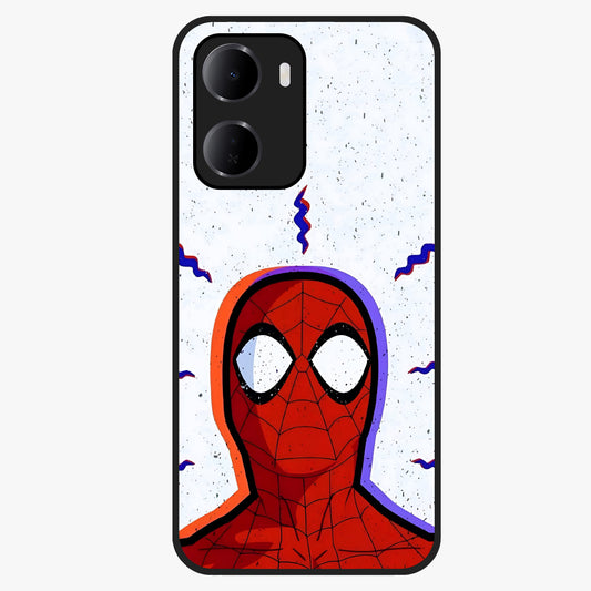 Omg Spiderman Glass Case showing flat back view with bold superhero inspired artwork and glossy glass finish.