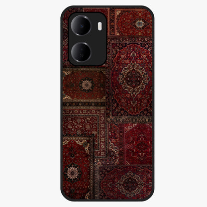 Persian Velvet Tale Glass Case showing flat back view with luxurious Persian velvet pattern artwork and glossy glass finish.