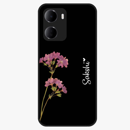 Riching Lavender Flower Custom Name Glass Case showing flat back view with lavender floral artwork and personalized name design.