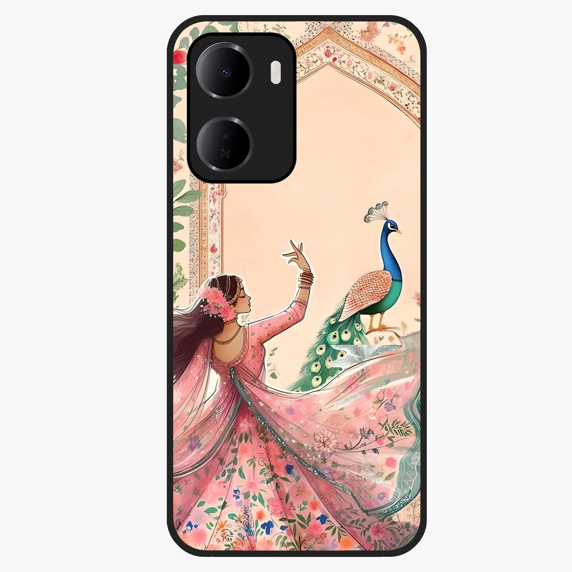 Royal Grace Muse Glass Case showing flat back view with elegant artistic artwork and glossy glass finish.