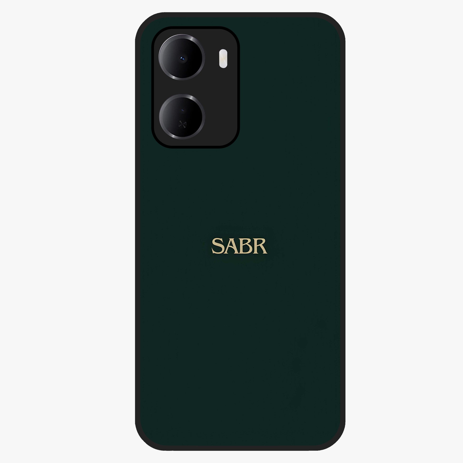 Sabr Minimal Patience Glass Case showing flat back view with minimalist typography artwork and glossy glass finish.