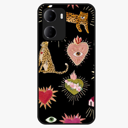 Sacred Jungle Heart Glass Case showing flat back view with jungle inspired heart artwork and glossy glass finish.