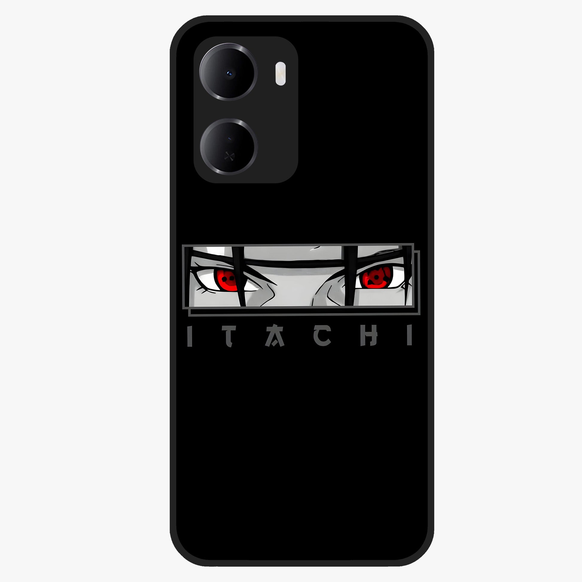Scarlet Gaze Dominance Glass Case showing flat back view with striking red themed artwork and glossy glass finish.