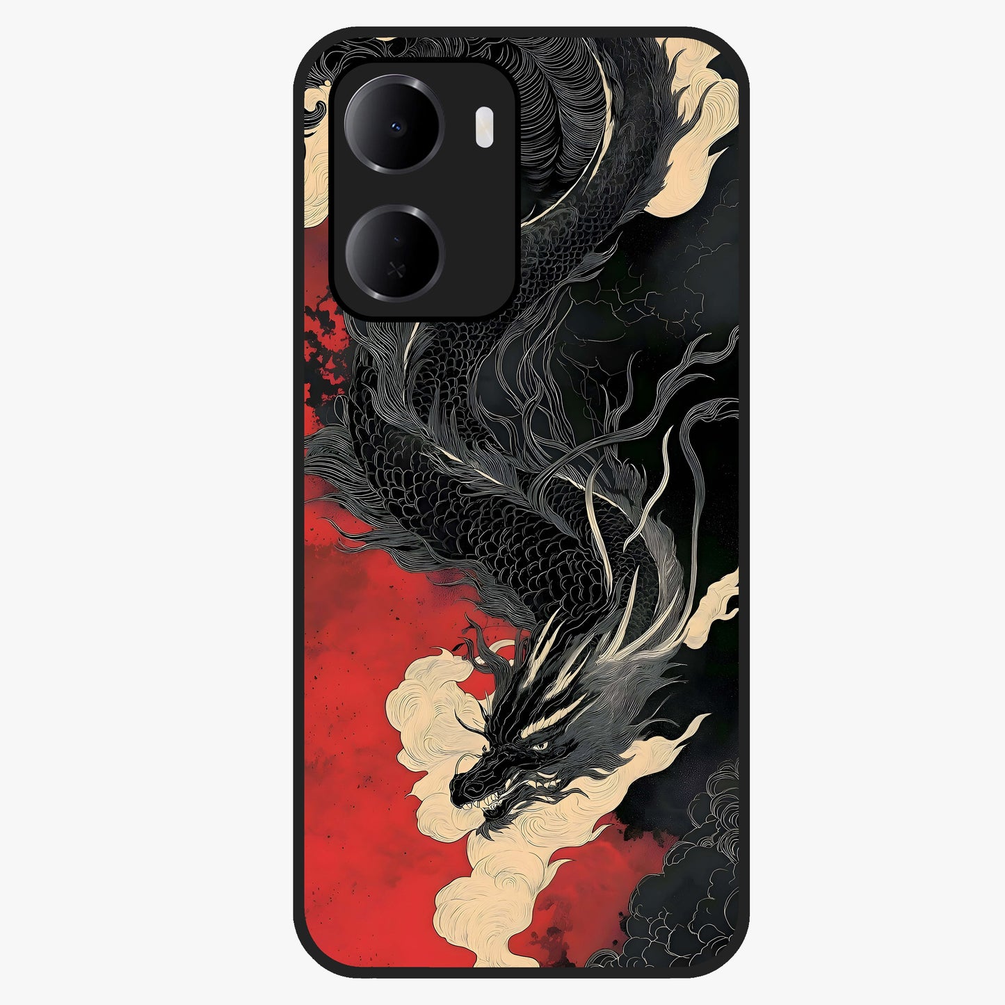 Shadow Dragon Fury Glass Case showing flat back view with fierce dragon artwork and glossy glass finish.