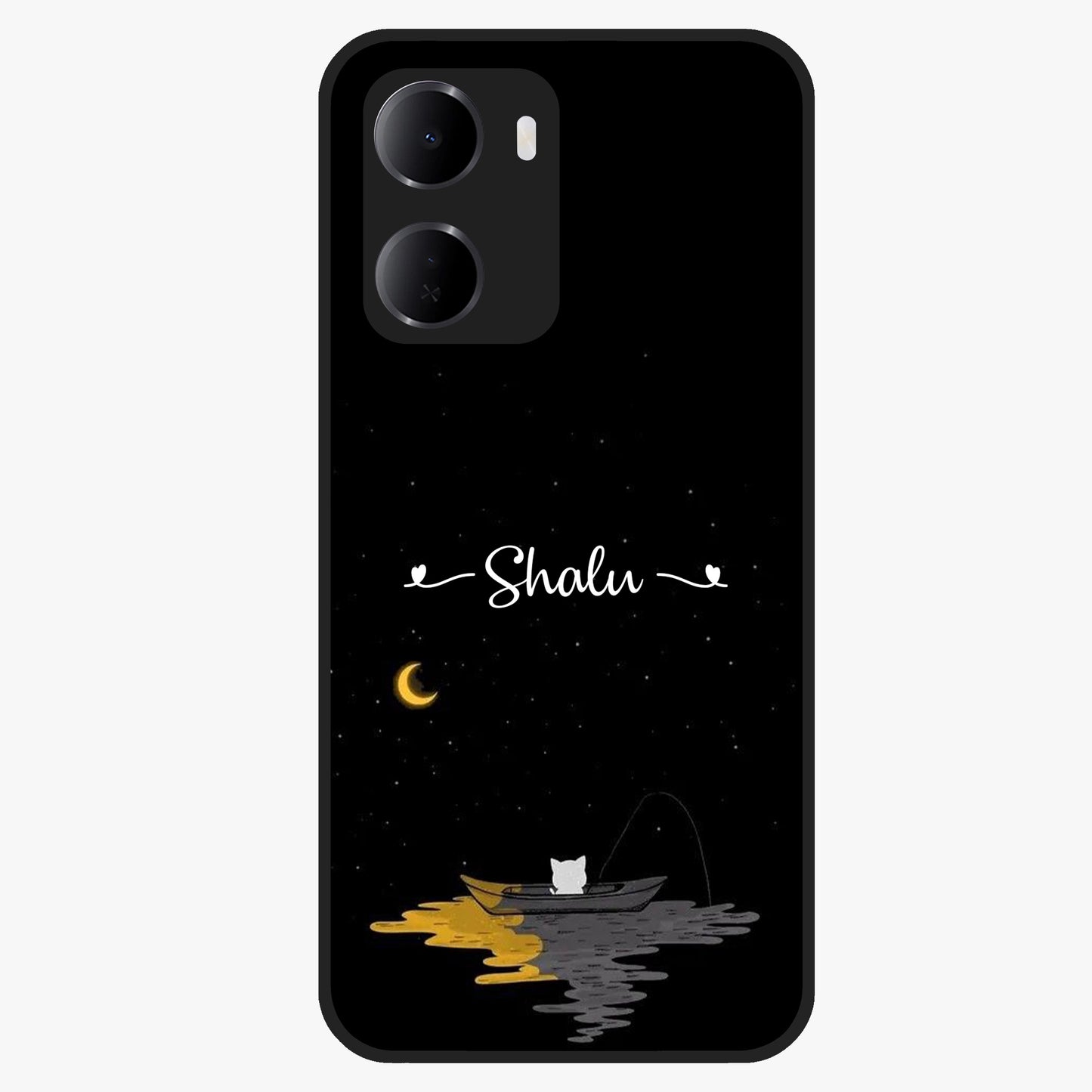 Silent Night Row Glass Case showing flat back view with calm night themed artwork and glossy glass finish.