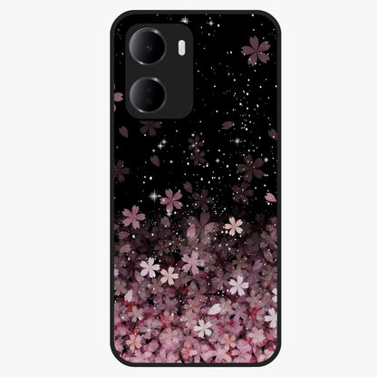Small Starry Flowers Glass Case showing flat back view with delicate starry floral artwork and glossy glass finish.