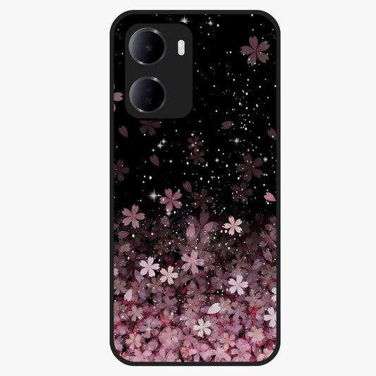 Small Starry Flowers Glass Case showing flat back view with delicate starry floral artwork and glossy glass finish.