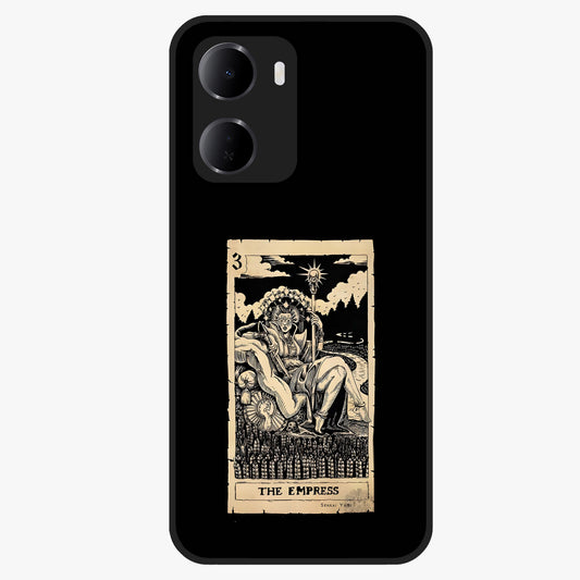 The Empress Glass Case showing flat back view with regal feminine artwork and glossy glass finish.