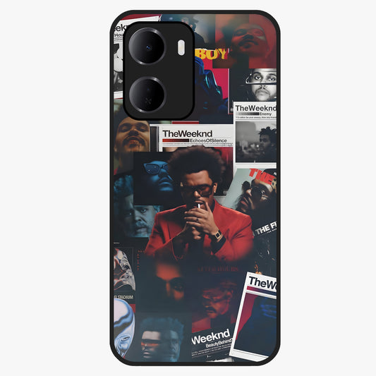 The Weeknd Glass Case showing flat back view with music inspired artistic portrait artwork and glossy glass finish.