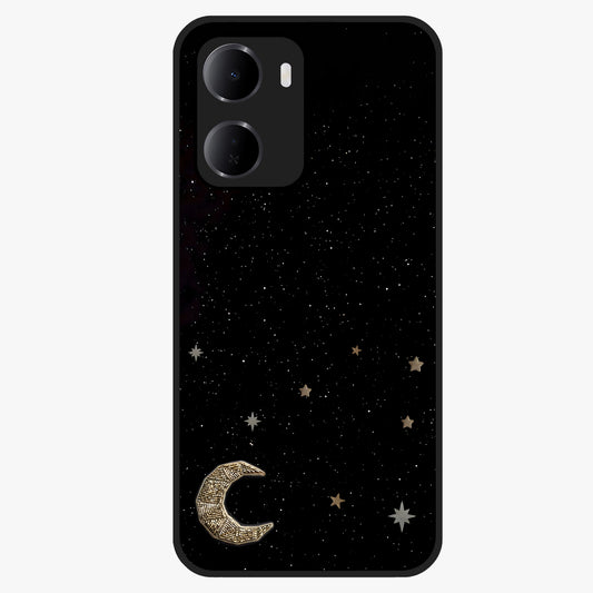Twinkle Star With Half Moon Glass Case showing flat back view with star and half moon artwork and glossy glass finish.