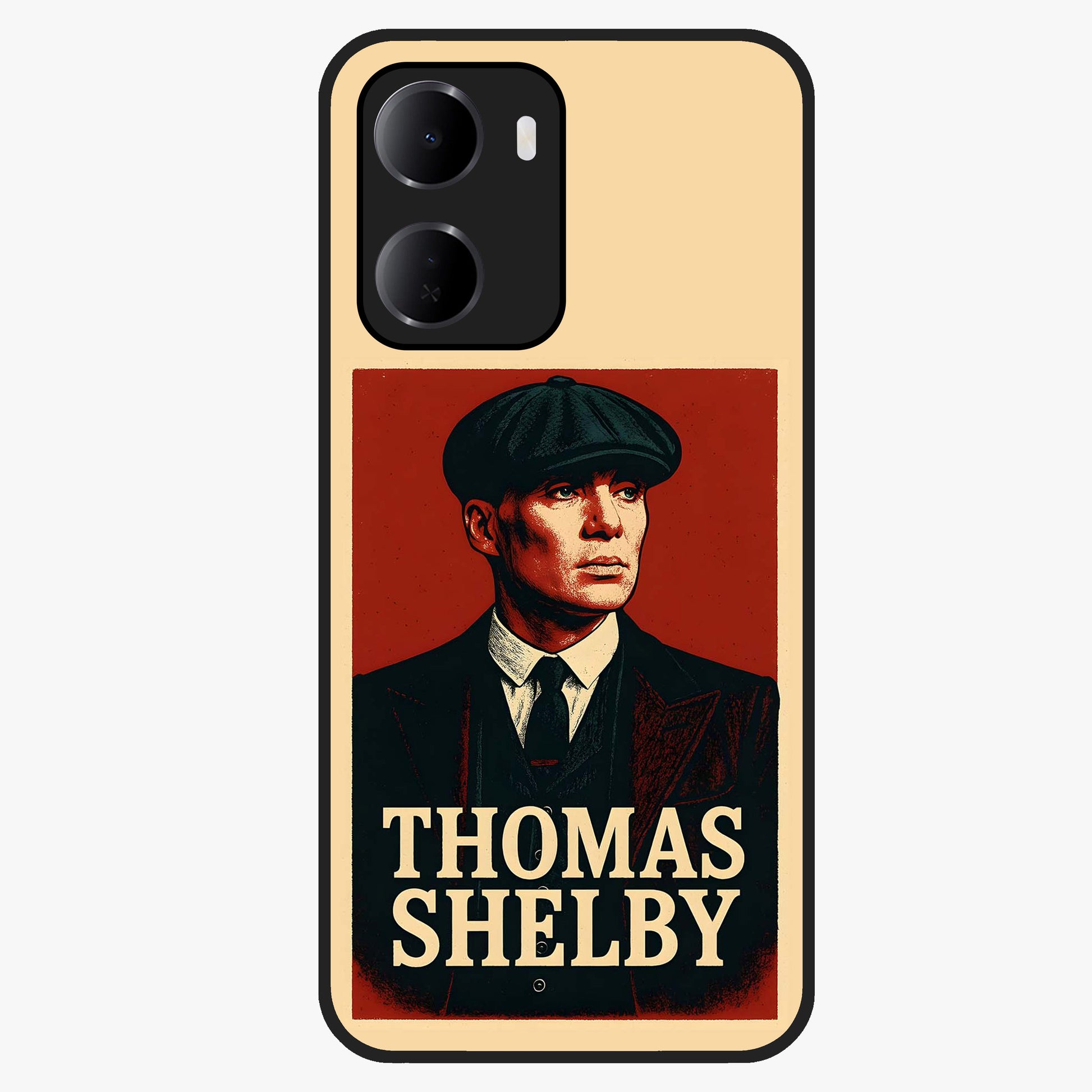 Vintage Mafia Authority Glass Case showing flat back view with bold vintage mafia inspired artwork and glossy glass finish.