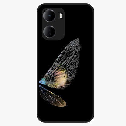 Whispers Of Wings Glass Case showing flat back view with graceful wing inspired artwork and glossy glass finish.