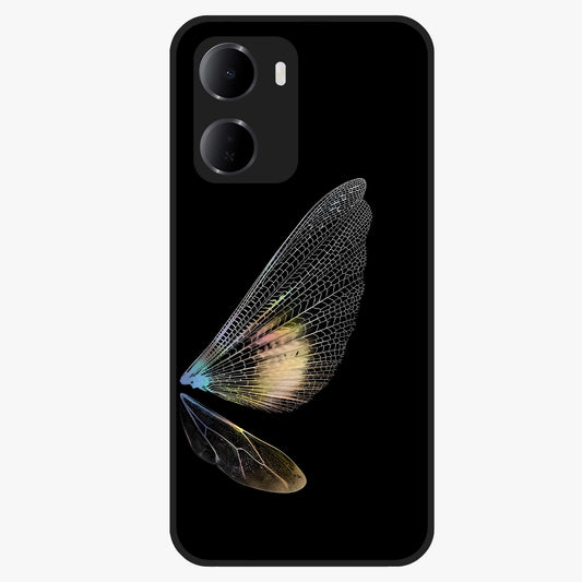 Whispers Of Wings Glass Case showing flat back view with graceful wing inspired artwork and glossy glass finish.