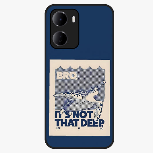 Worry Less Swim Glass Case showing flat back view with playful motivational artwork and glossy glass finish.
