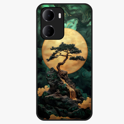 Zen Moon Rise Glass Case showing flat back view with calm moonrise artwork and glossy glass finish.