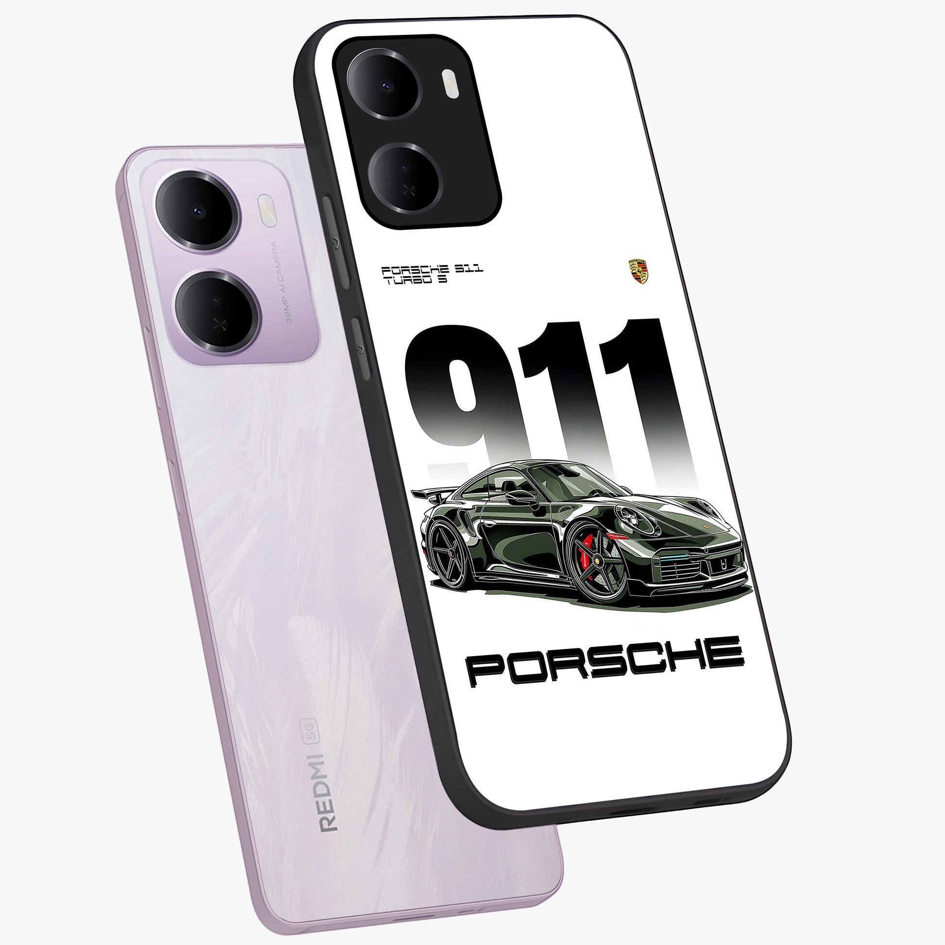 911 Turbo Dominance Glass Case displayed in premium angled mockup highlighting sporty car illustration and sleek glass surface.