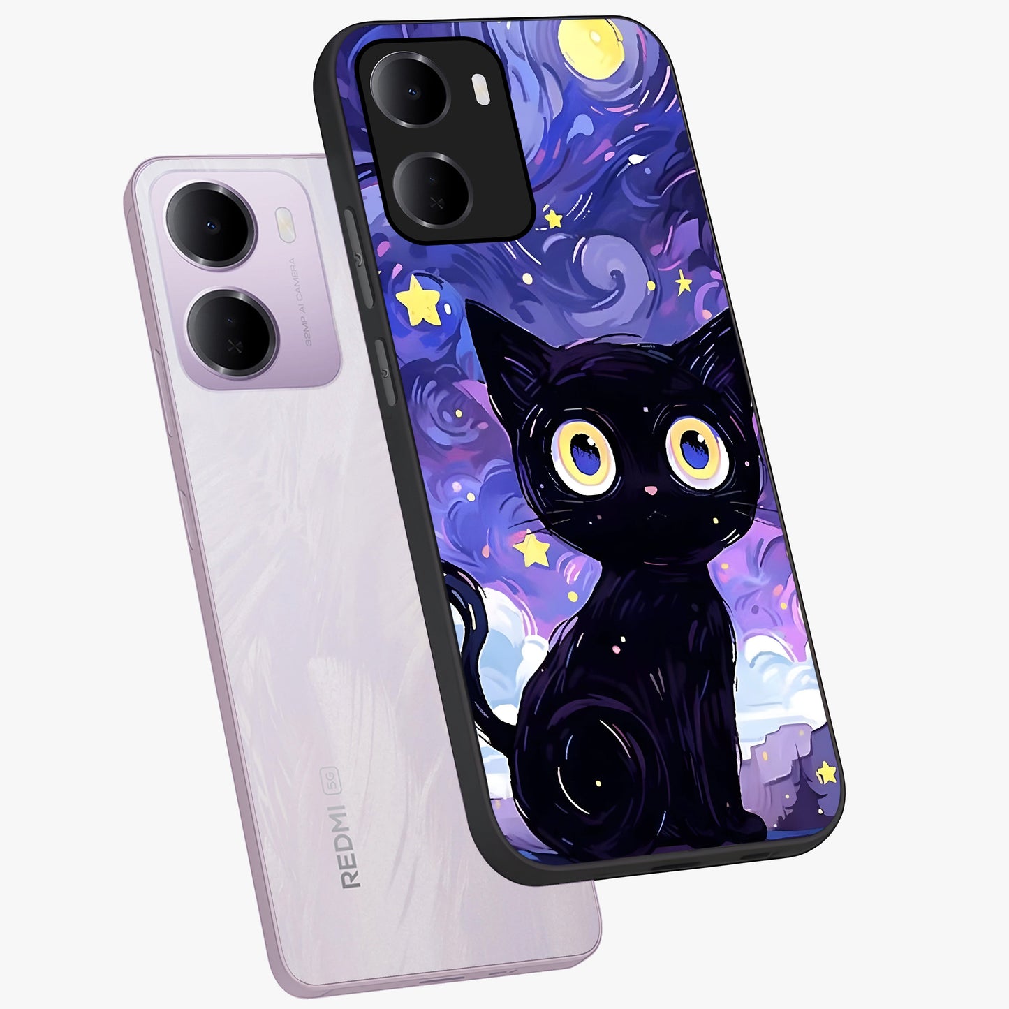 Abstract Cat Art Glass Case displayed in angled mockup highlighting modern abstract cat artwork and sleek glass surface.