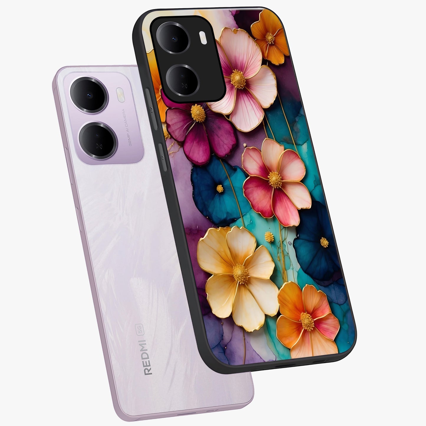 Artlyn Grace Flower Pattern Glass Case displayed in angled mockup highlighting delicate flower pattern design and smooth glass surface.