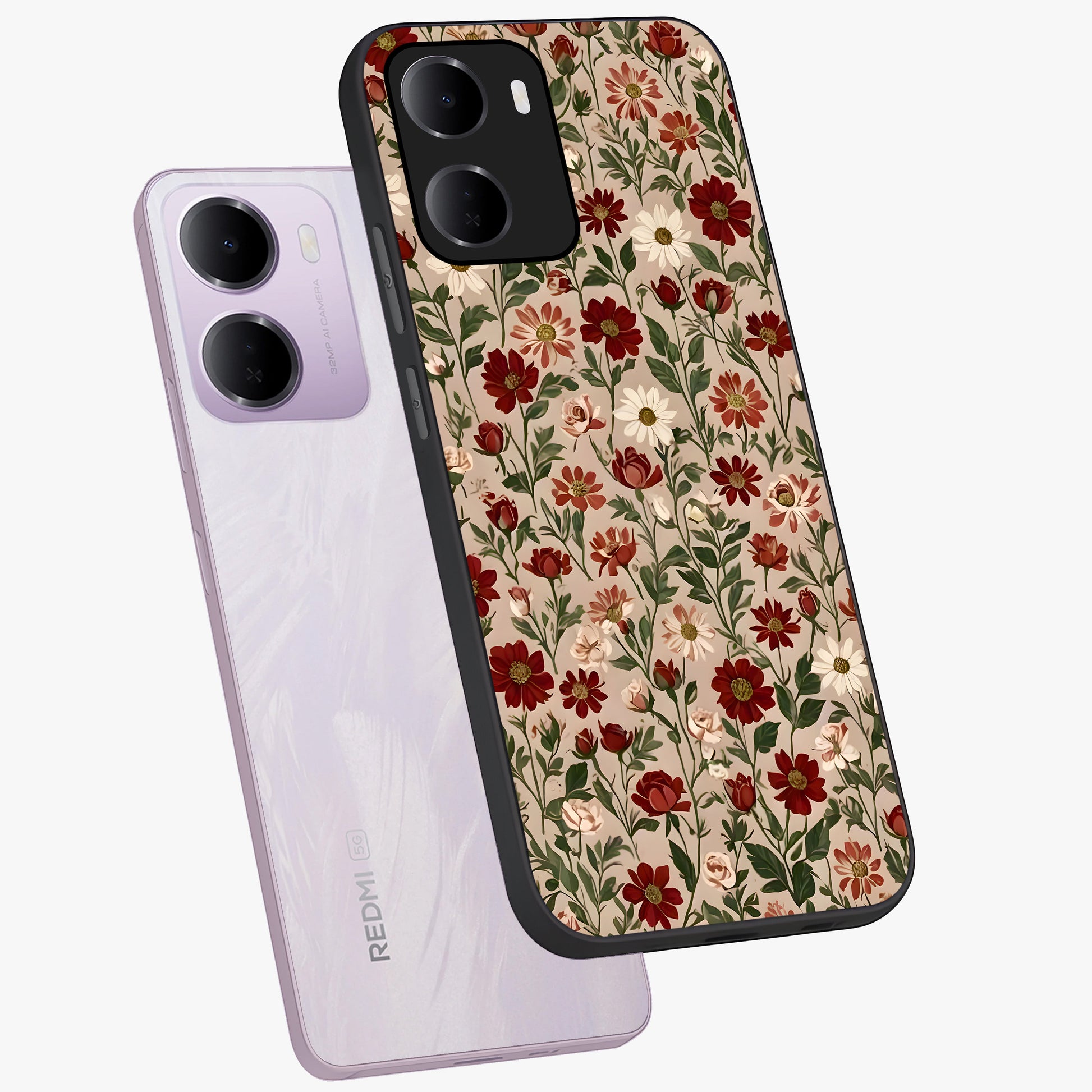 Biege Flower With Leaf Glass Case displayed in angled mockup highlighting minimal floral leaf design and elegant aesthetic.