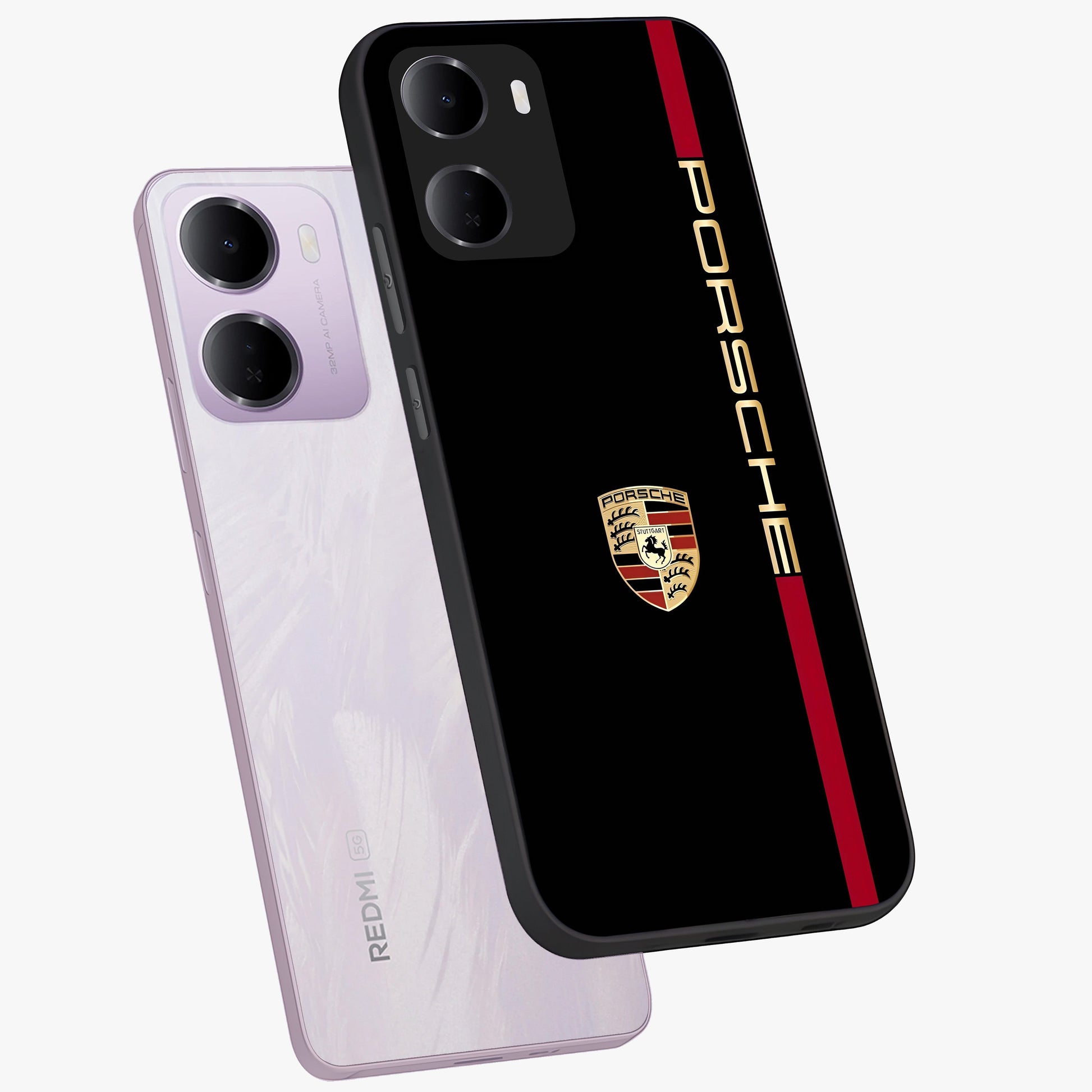 Black Minimal Porsche Glass Case displayed in angled mockup highlighting modern minimal car illustration and clean aesthetic design.