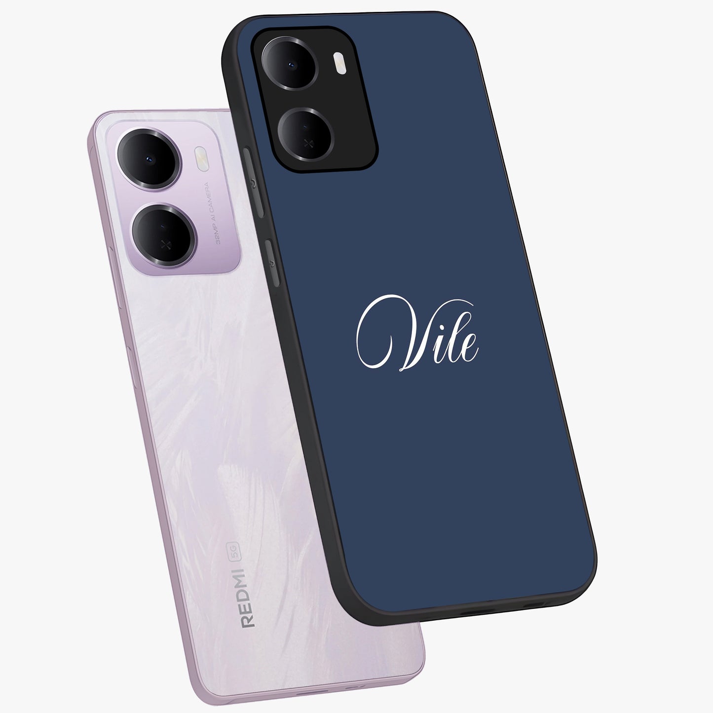 Blue Vintage Floral Pattern Glass Case showing flat back view with elegant vintage floral artwork and glossy glass finish.