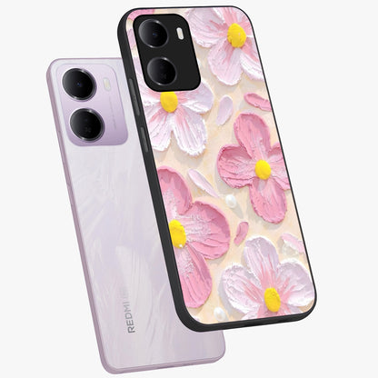Blush Bloom Texture Glass Case displayed in angled mockup highlighting subtle bloom pattern with aesthetic pastel design.