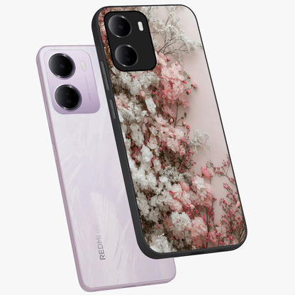 Blush Blossom Cloud Glass Case displayed in angled mockup highlighting soft cloud and blossom design with pastel aesthetic.