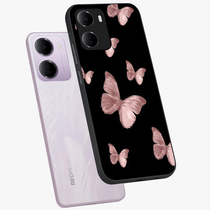 Butterfly Pattern Glass Case displayed in angled mockup highlighting delicate butterfly design and aesthetic pattern style.