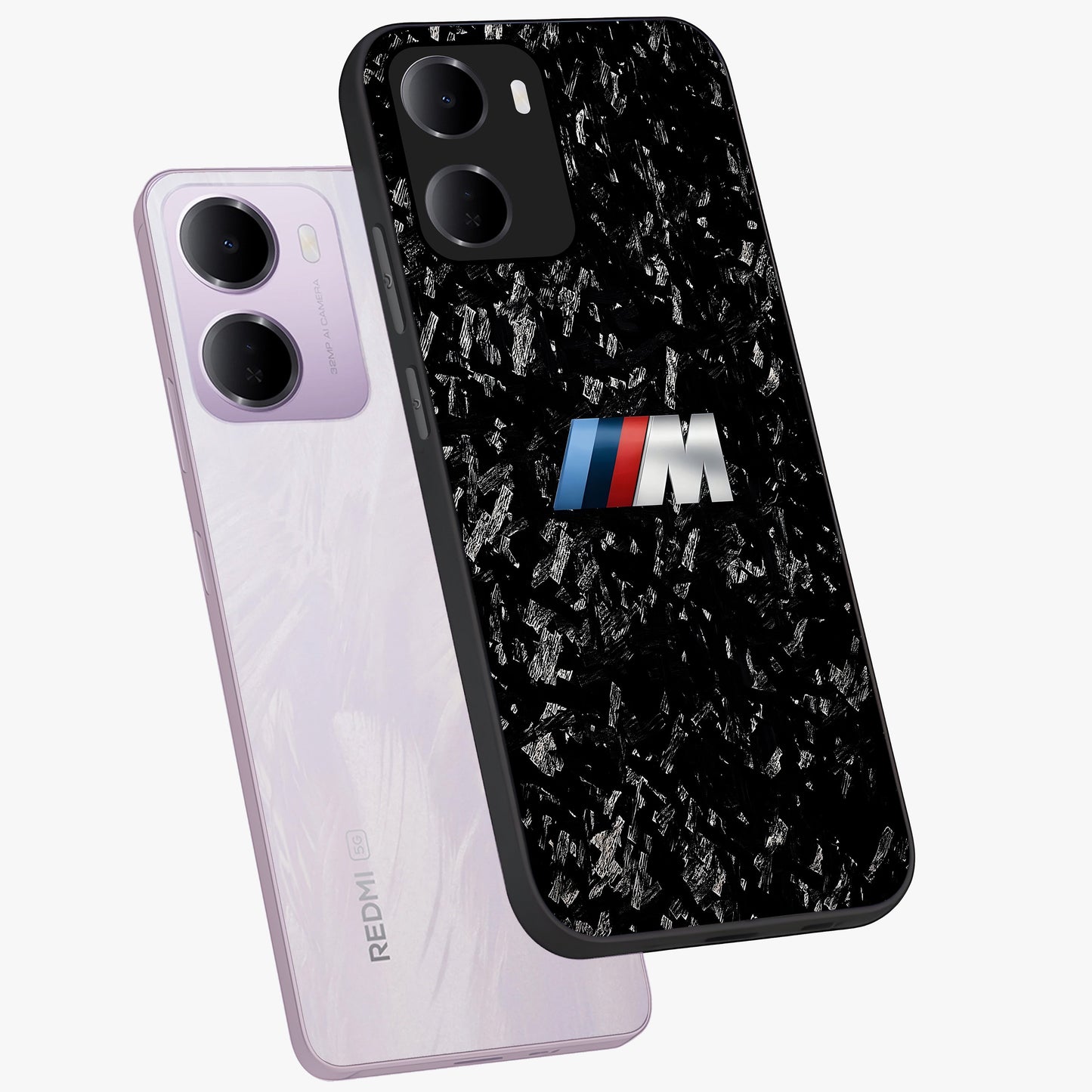 Carbon Speed Mark Glass Case displayed in angled mockup highlighting racing inspired carbon design and sleek aesthetic style.