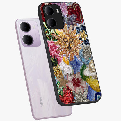 Celestial Floral and Playful Glass Case displayed in angled mockup highlighting playful floral design with dreamy celestial elements.